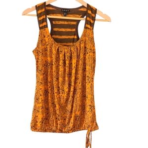 Fang Y2k Orange Floral Stripe Tank Top S